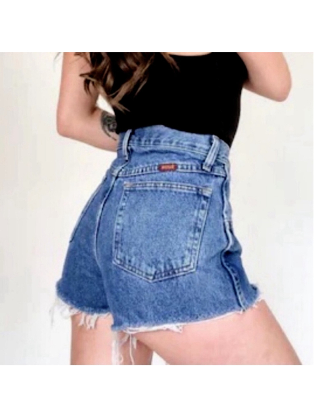 Vintage Rustler Cutoff High Rise Medium Blue Frayed Jean Mom Relaxed Shorts 2 4 - Picture 2 of 11